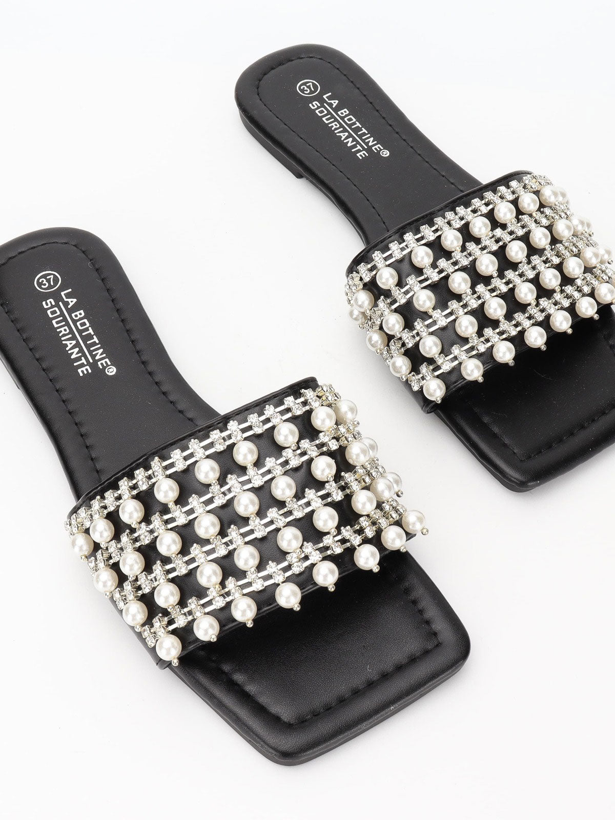 Anna Clara - Flip-flops dekorerade med imitationsljus och pärlor - Black